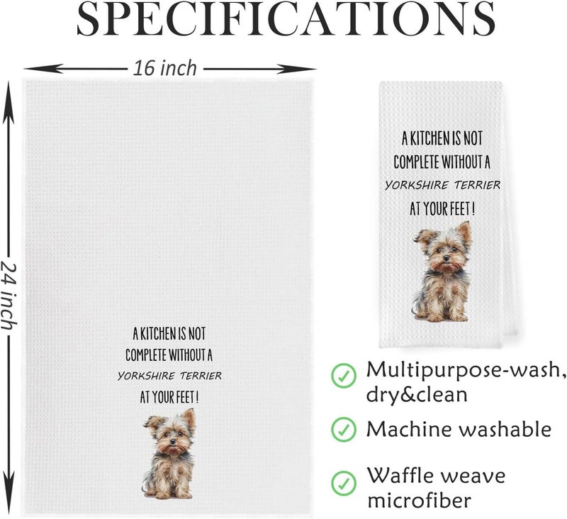 Geqtt Yorkie Gifts Dish Towels - Funny Yorkshire Terrier Decorative Waffle Weave Kitchen Towels, Yorkshire Terrier Hand Tea Towels, Yorkshire Terrier Gifts (16×24 Inches) - Image 2